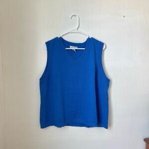 Blue cotton wool sleeveless V-neck sweater vest